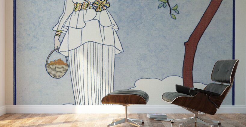 La saison des prunes mirabelles: Robe dapr&egraves-midi de Redfern 1914 fashion illustration  by George Barbier.  Wall Murals