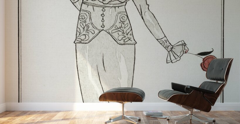 Costumes Parisiens no. 8: Tailleur de Satin gris de perle. Chapeau de paille noir from Journal des Dames et des Modes 1912 fashion illustration  by George Barbier.  Wall Murals