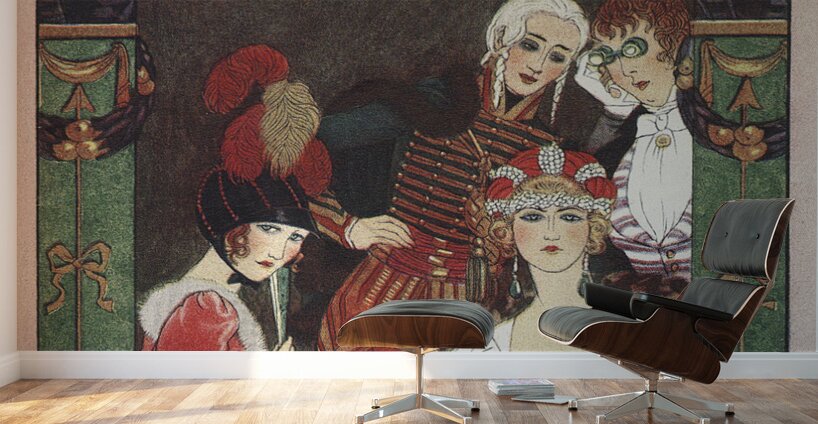 The Empire Theatre 1928 fashion illustration  by George Barbier. Wall Murals