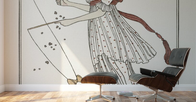 Costumes Parisiens: Robe de linon imprim&eacute from Journal des Dames et des Modes 1913 fashion illustration  by George Barbier.  Wall Murals