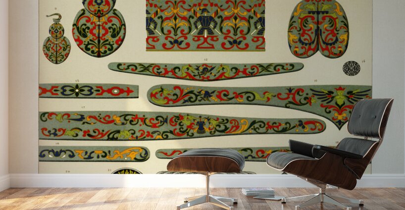 16th Century pattern. 1888 edition Lornement Polychrome by Albert Racine 1825–1893. Wall Murals