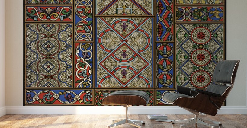 Middle-Ages pattern. 1888 edition Lornement Polychrome by Albert Racine 1825–1893. Wall Murals