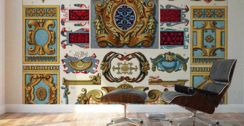 Renaissance pattern. 1888 edition Lornement Polychrome by Albert Racine 1825–1893. Wall Murals
