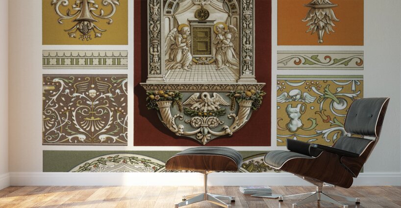 Renaissance pattern. 1888 edition Lornement Polychrome by Albert Racine 1825–1893. Wall Murals