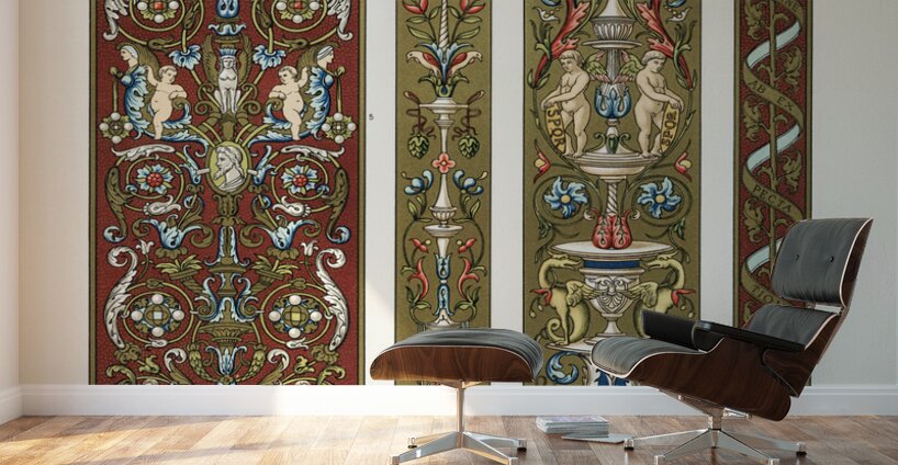 Renaissance pattern. 1888 edition Lornement Polychrome by Albert Racine 1825–1893. Wall Murals