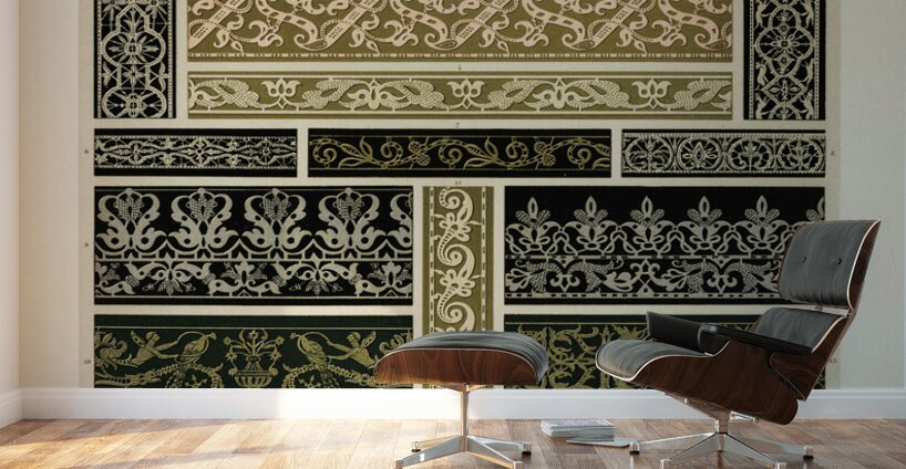 16th Century pattern. 1888 edition Lornement Polychrome by Albert Racine 1825–1893. Wall Murals