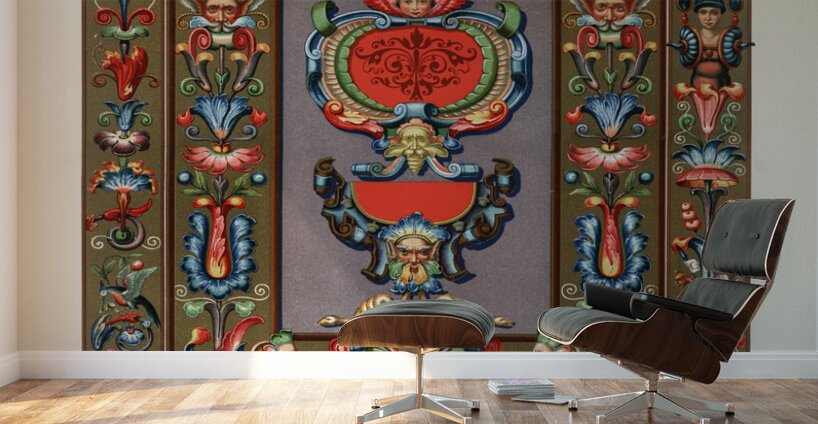 Renaissance pattern. 1888 edition Lornement Polychrome by Albert Racine 1825–1893. Wall Murals