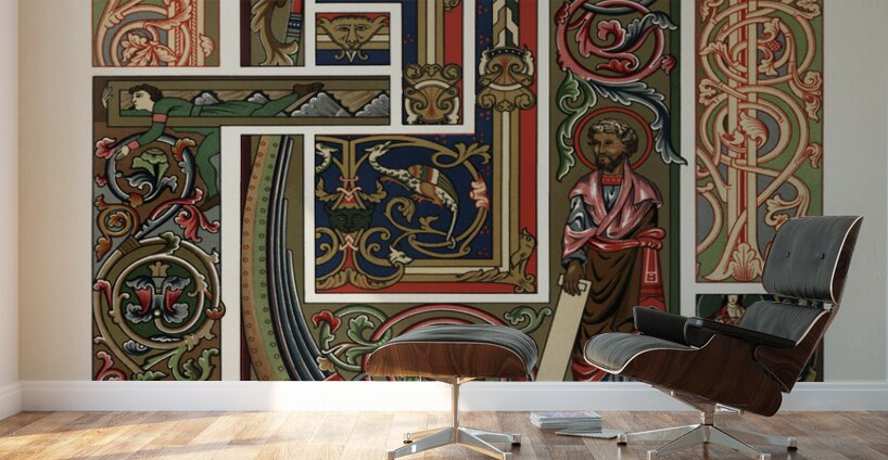 Medieval pattern. 1888 edition Lornement Polychrome by Albert Racine 1825–1893. Wall Murals