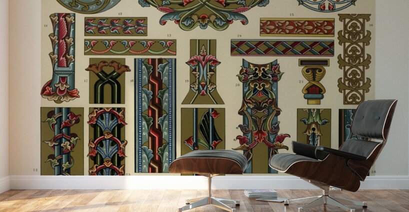 Middle-Ages pattern. 1888 edition Lornement Polychrome by Albert Racine 1825–1893. Wall Murals