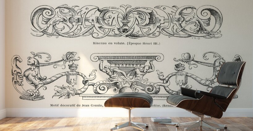 Renaissance ornamental designs. 1888 edition Lornement Polychrome by Albert Racine 1825–1893. Wall Murals