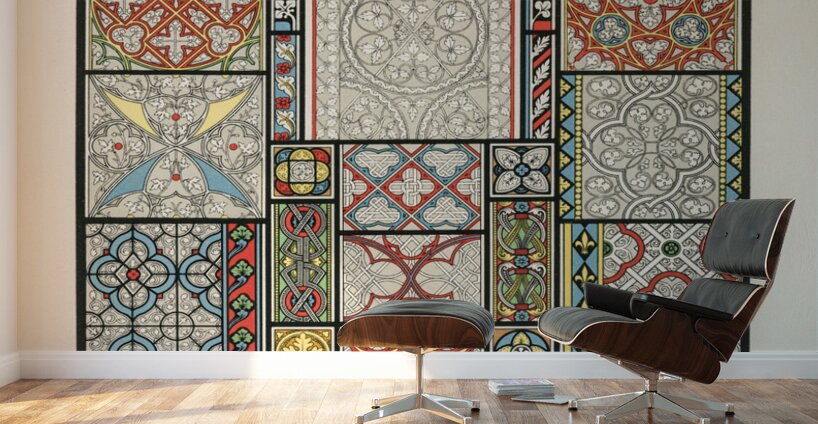 Medieval pattern. 1888 edition Lornement Polychrome by Albert Racine 1825–1893. Wall Murals