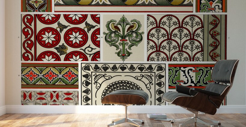 Middle-Ages pattern. 1888 edition Lornement Polychrome by Albert Racine 1825–1893. Wall Murals
