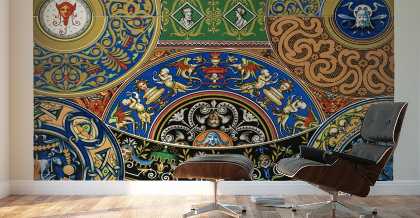 Renaissance pattern. 1888 edition Lornement Polychrome by Albert Racine 1825–1893. Wall Murals