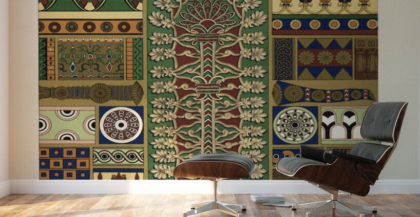 Assyrian pattern. 1888 edition Lornement Polychrome by Albert Racine 1825–1893. Wall Murals