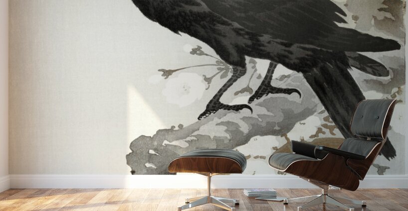 A crow and the full moon 1900-1930 by Ohara Koson 1877-1945. Wall Murals