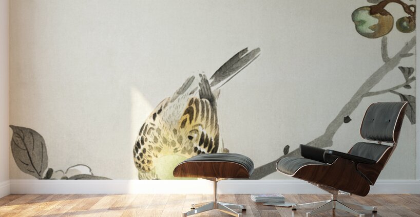 Bunting on blossom branch 1900 - 1930 by Ohara Koson 1877-1945. Wall Murals