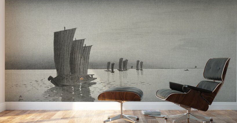 Fishing boats at dusk 1900-1920 by Ohara Koson 1877-1945. Wall Murals