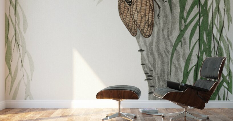 Cicada on tree 1900 - 1936 by Ohara Koson 1877-1945. Wall Murals