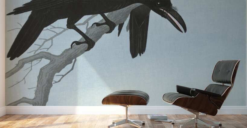 Two crows on a branch 1927 by Ohara Koson 1877-1945. Wall Murals