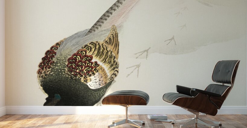 Pheasant couple in the snow 1900 - 1945 by Ohara Koson 1877-1945. Wall Murals