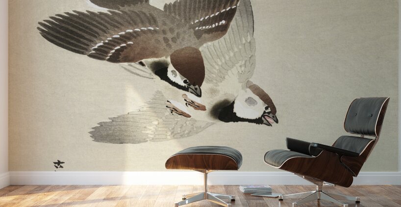 Ring sparrows and insect 1900 - 1936 by Ohara Koson 1877-1945. Wall Murals