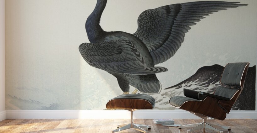 Red mask cormorant on rock 1900 - 1936 by Ohara Koson 1877-1945. Wall Murals