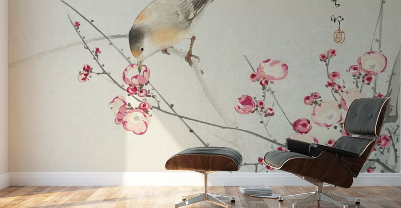 Songbird on blossom branch 1900 - 1936 by Ohara Koson 1877-1945. Wall Murals