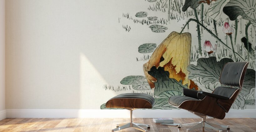 Frog and tadpoles 1900 - 1930 by Ohara Koson 1877-1945. Wall Murals