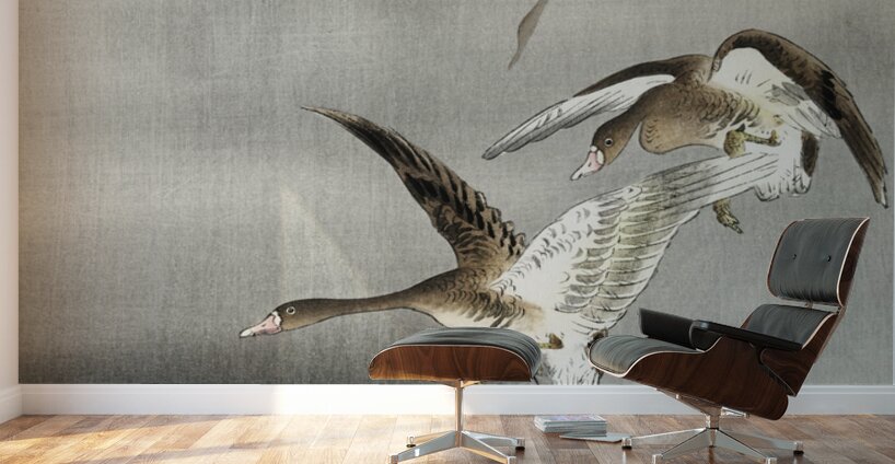 Geese in flight 1900 - 1930 by Ohara Koson 1877-1945. Wall Murals