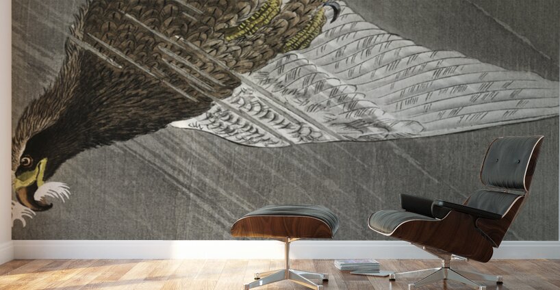 Downward flying eagle 1900 - 1930 by Ohara Koson 1877-1945. Wall Murals