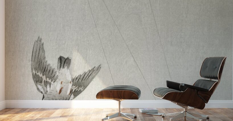 Starlings in the rain 1900 - 1930 by Ohara Koson 1877-1945. Wall Murals