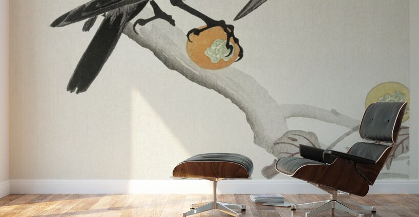 Crow with kaki fruit 1900 - 1910 by Ohara Koson 1877-1945. Wall Murals