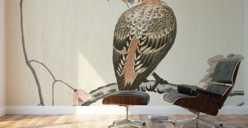 Crossbill on tree branch 1900 - 1910 by Ohara Koson 1877-1945. Wall Murals