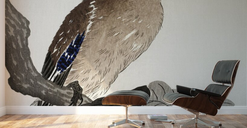 Jay on tree branch 1900 - 1910 by Ohara Koson 1877-1945. Wall Murals