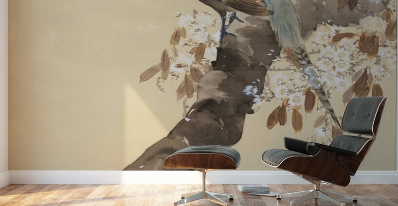 Pheasant on cherry blossom branch 1887-1945 by Ohara Koson 1877-1945. Wall Murals