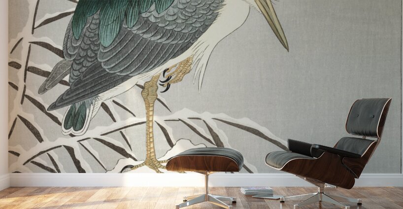 Heron in snow 1920 - 1930 by Ohara Koson 1877-1945. Wall Murals