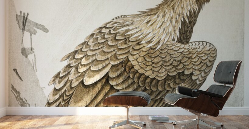 Eagle on tree branch 1900 - 1910 by Ohara Koson 1877-1945. Wall Murals