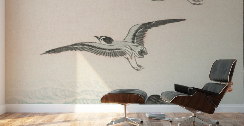 Five seagulls above the sea 1900 - 1945 by Ohara Koson 1877-1945. Wall Murals