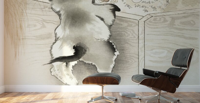 Two playing dogs 1900 - 1930 by Ohara Koson 1877-1945. Wall Murals