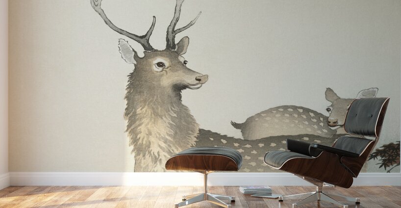 Couple of deers 1900 - 1930 by Ohara Koson 1877-1945. Wall Murals