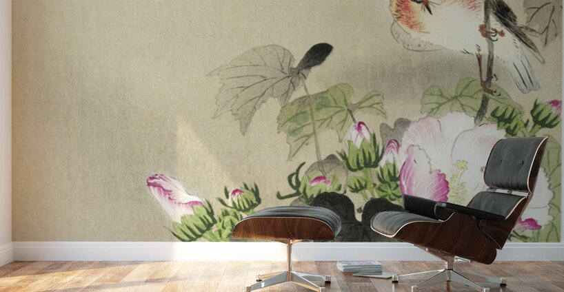 Bird and caterpillar 1900 - 1930 by Ohara Koson 1877-1945. Wall Murals