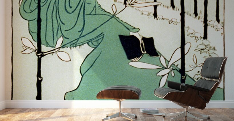 The House of the Trees ca.1895 vintage poster of a woman seated on lawn by Ethel Reed. Wall Murals