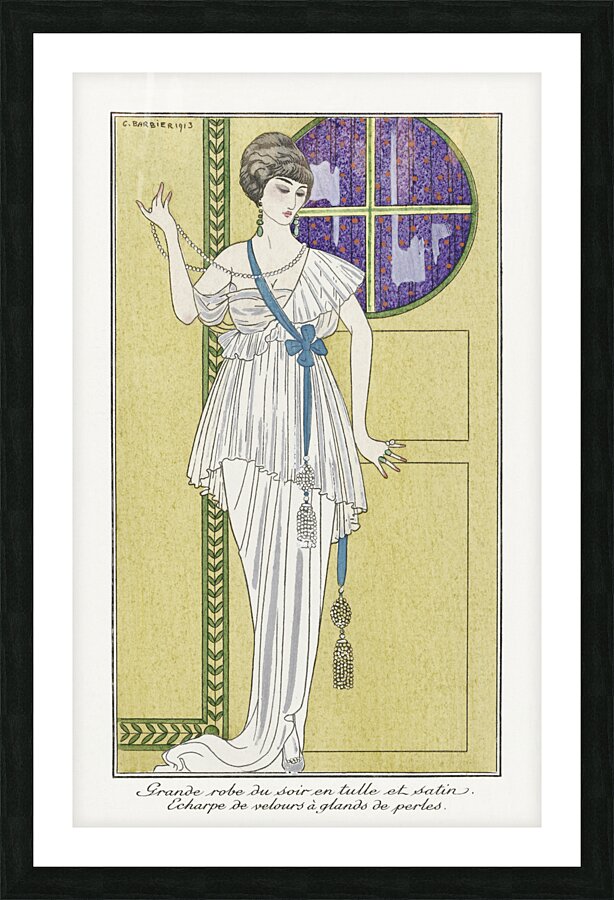 Costumes Parisiens No. 84: Grande robe du soir from Journal des Dames et des Modes 1913 fashion illustration  by George Barbier.  Picture Frame print