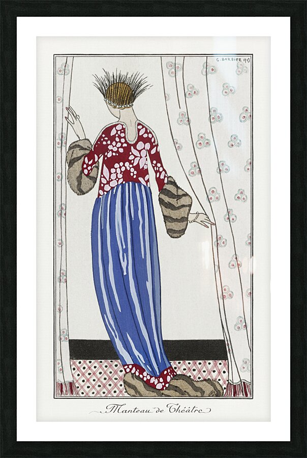 Costumes Parisiens No. 71: Manteau de Th&eacute&acirctre from Journal des Dames et des Modes 1913 fashion illustration by George Barbier.  Picture Frame print