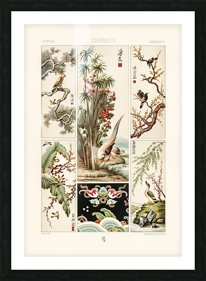 Chinese pattern. 1888 edition Lornement Polychrome by Albert Racine 1825–1893. Picture Frame print