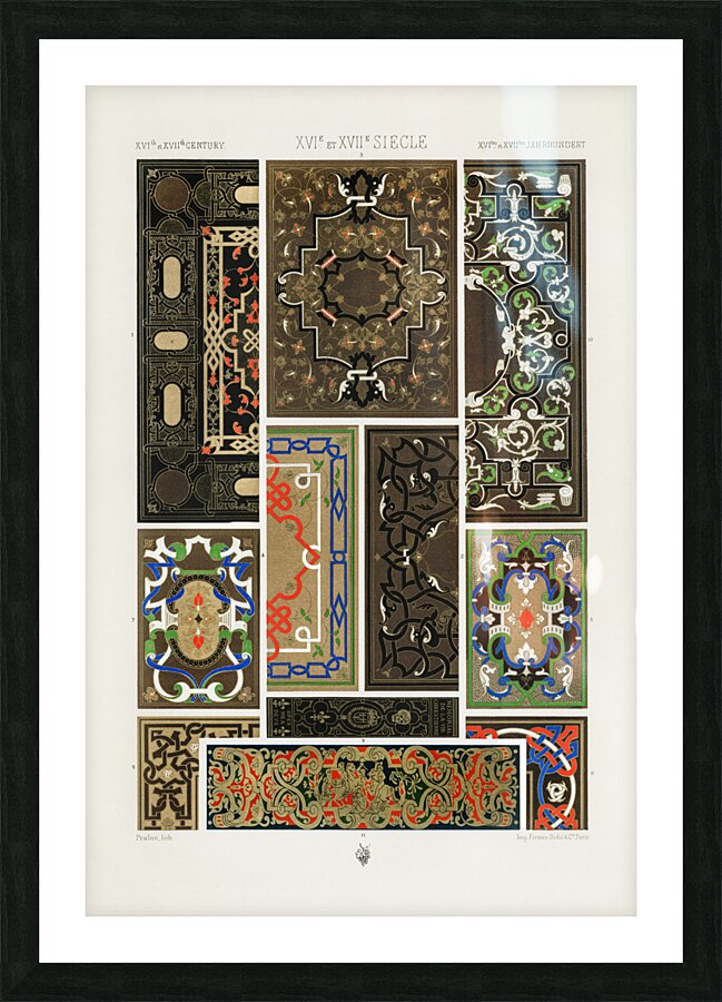 16th and 17th Century pattern. 1888 edition Lornement Polychrome by Albert Racine 1825–1893. Picture Frame print