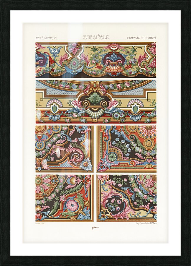 18th Century pattern. 1888 edition Lornement Polychrome by Albert Racine 1825–1893. Picture Frame print
