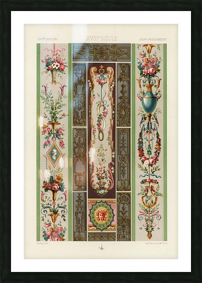 18th Century pattern. 1888 edition Lornement Polychrome by Albert Racine 1825–1893. Picture Frame print