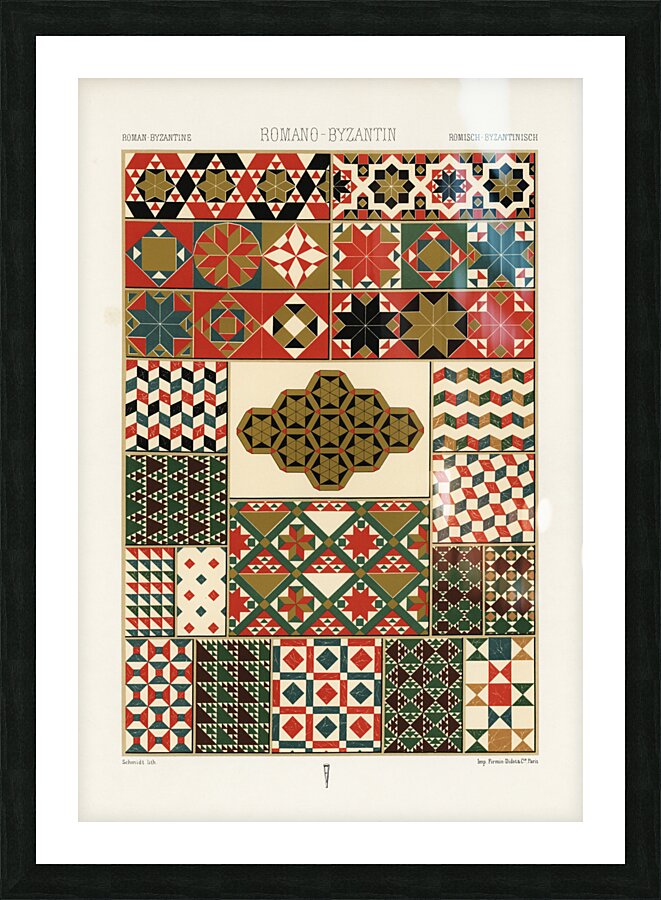 Roman-Byzantine pattern. 1888 edition Lornement Polychrome by Albert Racine 1825–1893. Picture Frame print