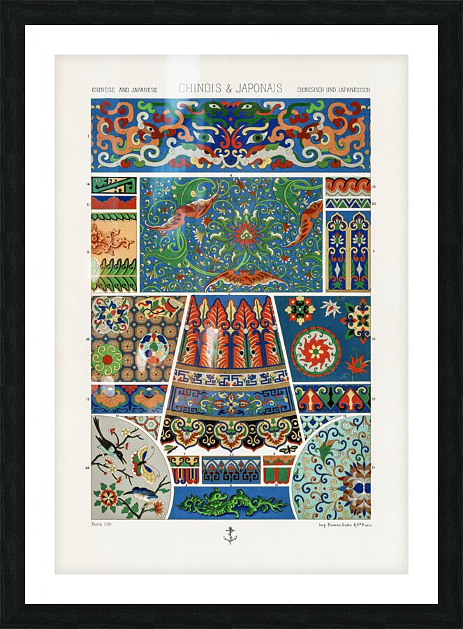 Chinese and Japanese pattern Lornement Polychrome 1888 by Albert Racinet 1825-1893. 1888 edition. Picture Frame print